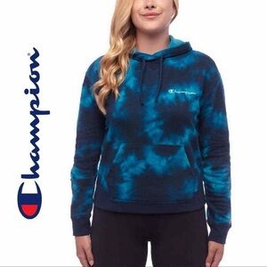 Champion Women's Navy and Teal Tie-Dye Hoodie
